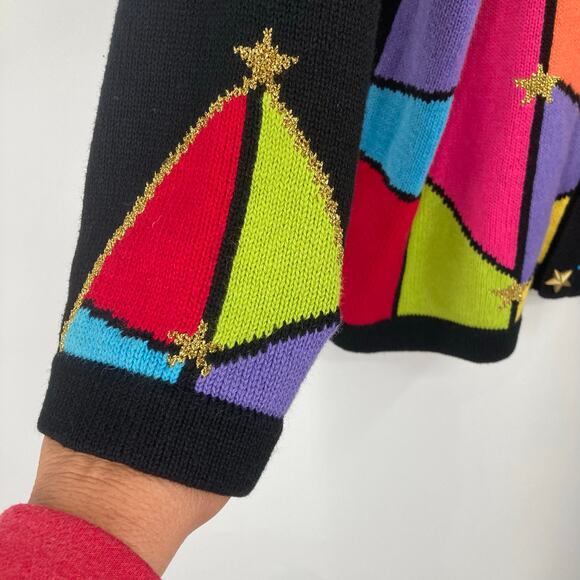 Vintage Storybook Knits Cardigan Sweater Angel Cathedral Patchwork Holiday 1X - Picture 10 of 11